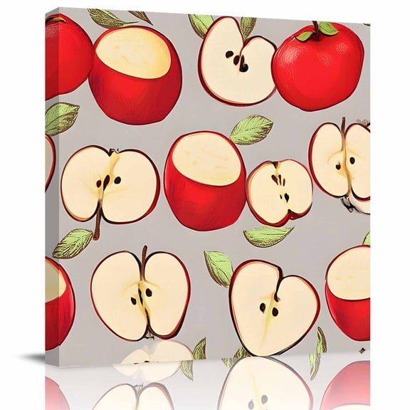 Watercolor Red Apples Canvas Artwork Painting Art, Country Fruits Square Framed Wall Decorations Prints Picture for Bedroom Kitchen Living Room, 16x16 in