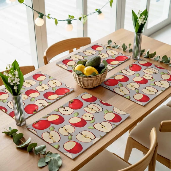 Watercolor Red Apples Placemats Set of 4,Wipeable Washable Table Mats for Dining Tables, Country Fruits Place Mats for Kitchen Event Party Tabletop Decor