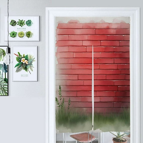 Watercolor Red Brick Wall Door Curtain Nordic Living Room DoorCurtain Porch Partition Curtain Kitchen Rative Half Curtain
