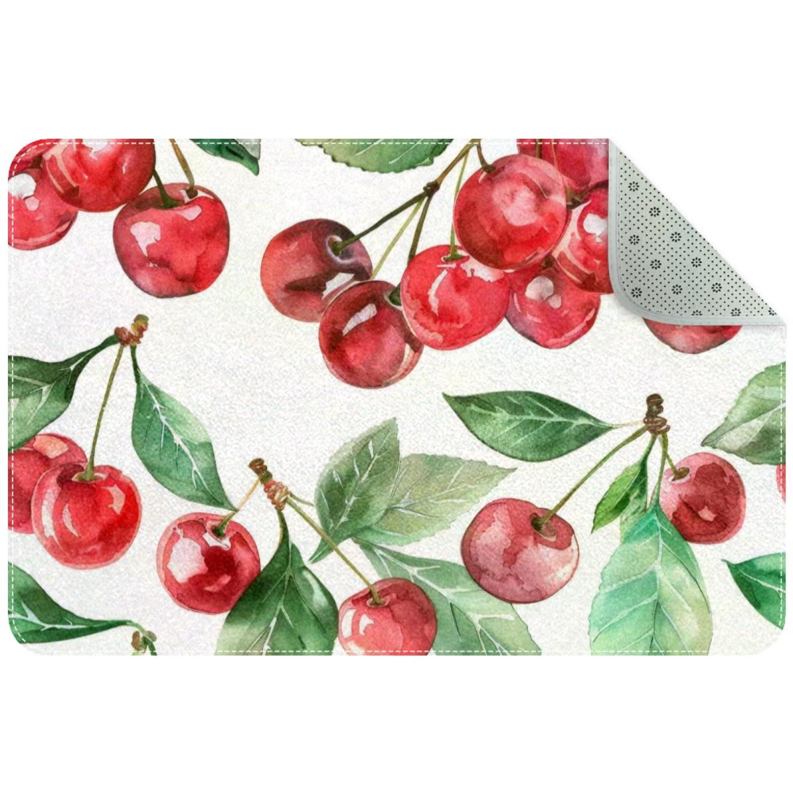 Watercolor Red Cherry Seamless Pattern Small Area Rug, Non-Slip Door ...