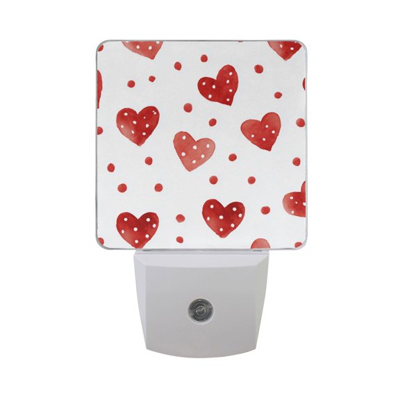 Watercolor Red Color Heart Dots Valentine LED Night Light Sensor Lamp Plug-in Adjustable Brightness 2 Pack