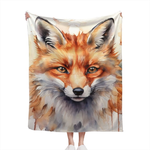 Watercolor Red Fox Woodland Animal Forest Wildlife Animals Foxes Lovers Gift Lightweight Cozy Soft Flannel Throw Blanket 50x60 inches for Couch, Bed, Living Room, and Travel