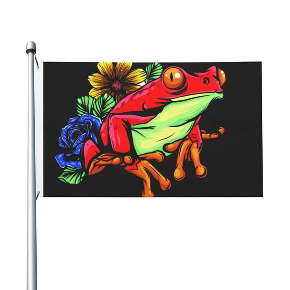 Watercolor Red Frog With Flower Flag 3X5 Ft Garden Yard House Flags Banner Sign Outdoor Indoor Party Home Garden Decoration