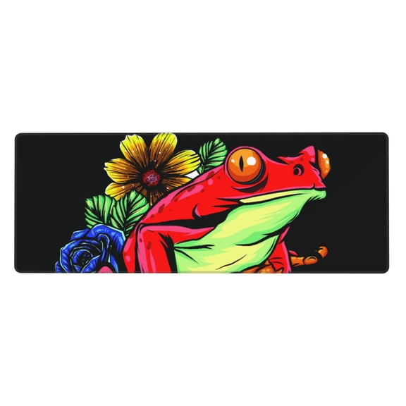 Watercolor Red Frog With Flower Mouse Pad Extended Large Gaming Mousepad Non-Slip Rubber Big Keyboard Desk Mat 31.5 X 11.8 Inch