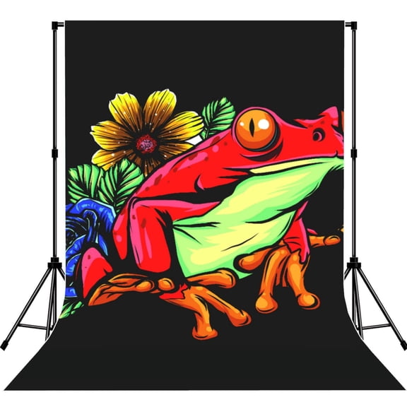 Watercolor Red Frog With Flower Photography Backdrop 5x7Ft Background for Photo Studio Video Recording Birthday Party Wedding Home Decor