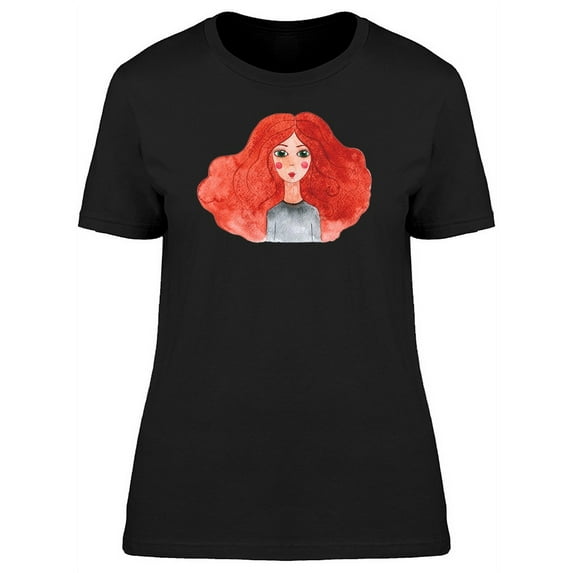 Watercolor Red Hair Fashion Girl T-Shirt Women -Image by Shutterstock, Female Large