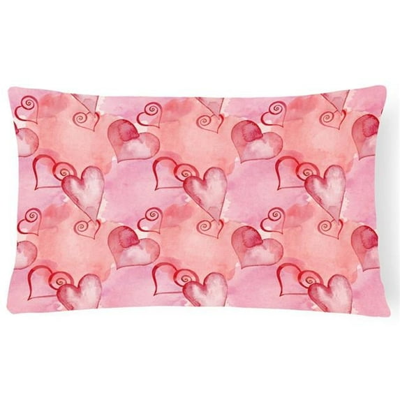 Watercolor Red Hearts Canvas Fabric Decorative Pillow - 12 x 16 in.