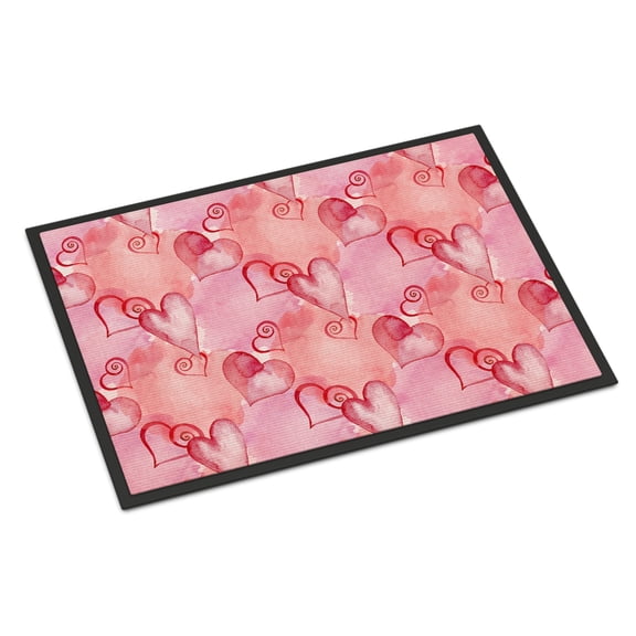 Watercolor Red Hearts Door Mat