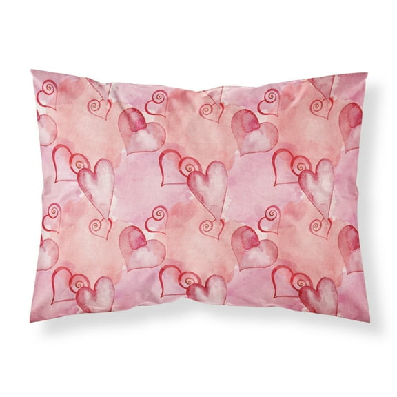 Watercolor Red Hearts Fabric Standard Pillowcase
