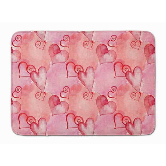 Watercolor Red Hearts Machine Washable Memory Foam Mat
