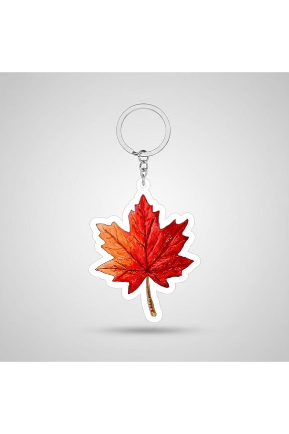 Watercolor Red Maple Leaf Keychain, Autumn Foliage Charm
