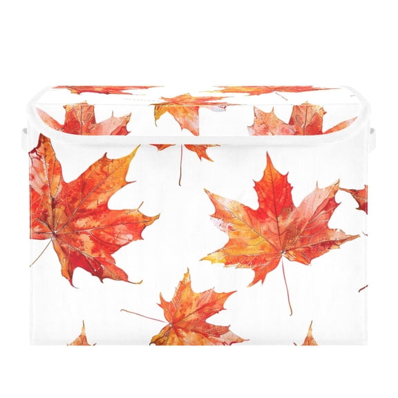 Watercolor Red Maple Leaves Foldable Storage Bin with Lid and Handle Collapsible Storage Box 16.5 x 12.6 x 11.8 inches