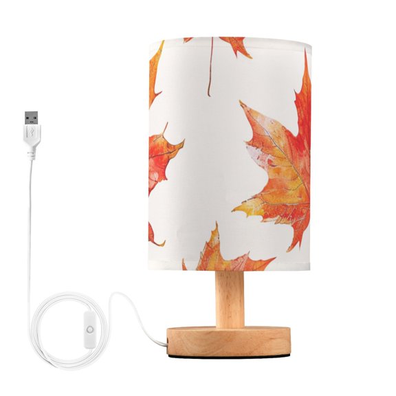 Watercolor Red Maple Leaves Table Lamp with USB Port LED Warm Light Lamp Night Light Home Decor