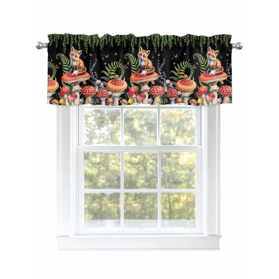 Watercolor Red Mushroom Valances for Windows Fox Eucalyptus Leaf Butterfly Rod Pocket Curtains Valance Short Window Treatment Drapes for Living Room, Bedroom Bathroom 54"&nbsp;W x 18" L