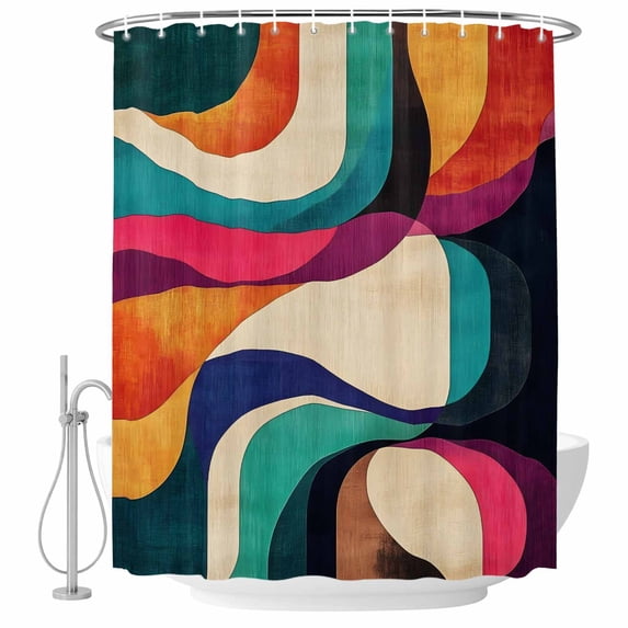 Watercolor Red Orange Green Geometric Fabric Shower Curtain Abstract Style Washable Shower Curtains for Bathroom, Waterproof Bath Curtain with Hooks Home Decor 36x72in