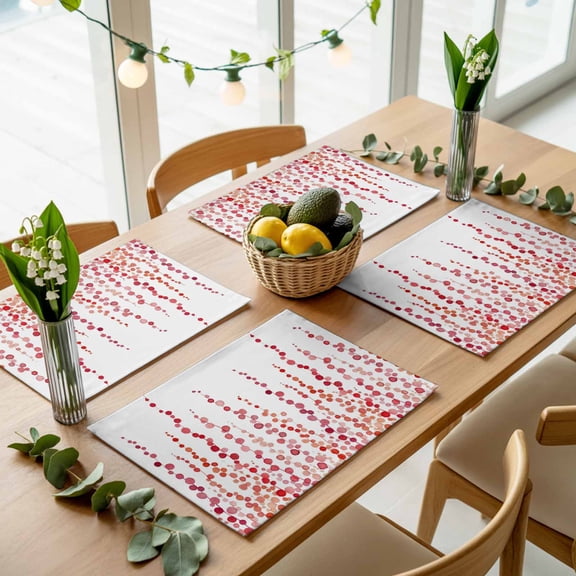 Watercolor Red Polka Dot Placemats Set of 4,Wipeable Washable Table Mats for Dining Tables, Abstract Gradient Style Place Mats for Kitchen Event Party Tabletop Decor