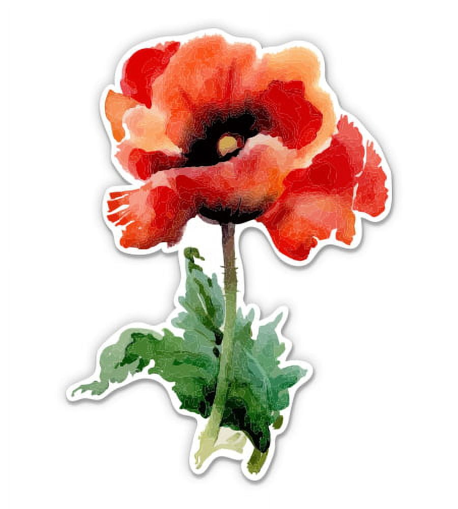 Watercolor Red Poppy - 5" Vinyl Sticker - For Car Laptop I-Pad ...