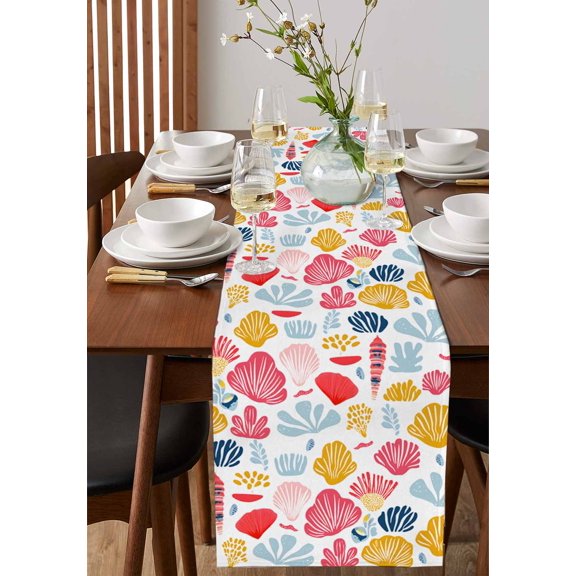 Watercolor Red Poppy Floral Table Runner 13x90in Non-Slip Cotton Linen Table Runners, Red and White Dresser Scarves TableRunner for Dinner Kitchen Dining Wedding Party
