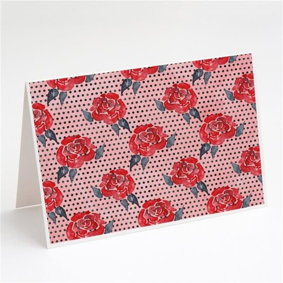 Watercolor Red Roses & Polkadots Greeting Cards & Envelopes - Pack of 8