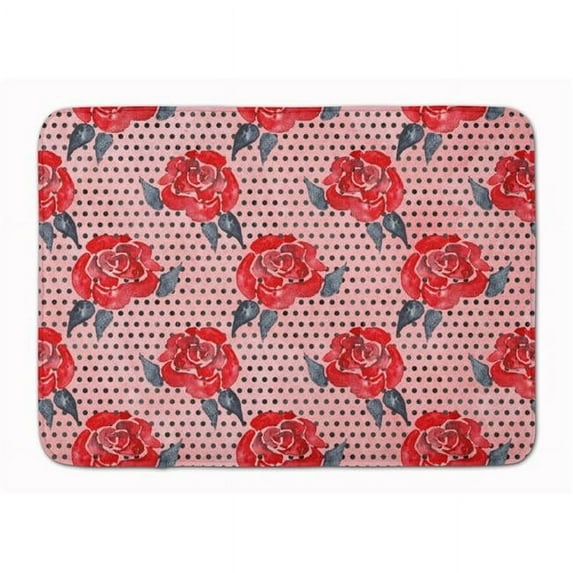 Watercolor Red Roses & Polkadots Machine Washable Memory Foam Mat
