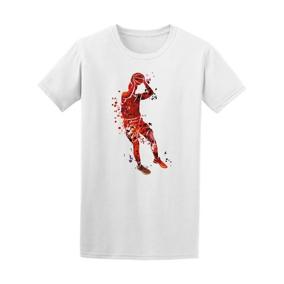 Watercolor Red Silhouette Basketball T-Shirt Men -Image by Shutterstock, Male 3X-Large