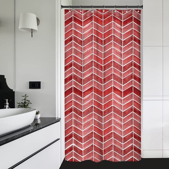 Watercolor Red Stall Small Half Size Shower Curtain 36x72 Inch RV Single Narrow Chevron Herringbone Striped Geometric Tiny Walkin Stand Up Dorm Decor Fabric Bathroom Set Polyester Waterproof