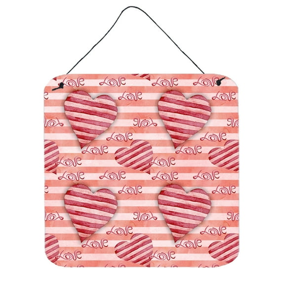 Watercolor Red Striped Hearts Wall or Door Hanging Prints