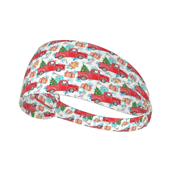 Watercolor Red Truck Fir Tree Headbands for Women Men, Workout Elastic Sweat Band for Yoga Running Cycling Gym Exercise Non Slip Head Bands for Women's Hair