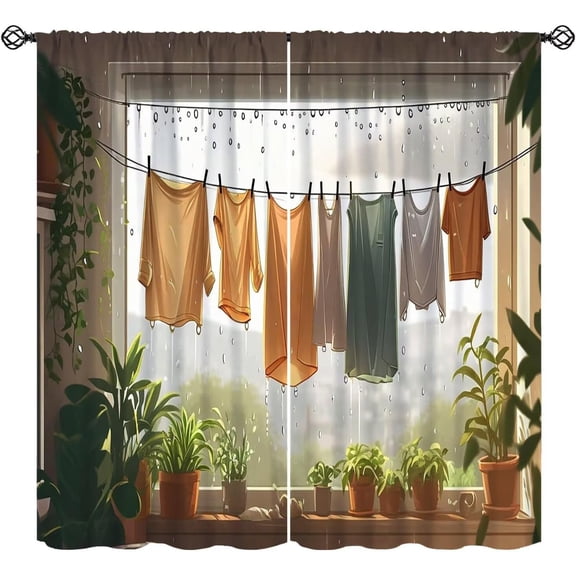 Watercolor Retro Laundry Room Curtains,Country Farmhouse Oil Painting Art Laundry Basket Towel Rod Pocket Window Treatments for Aldult Kids Bedroom Bathroom Hotel Drapes 42"W X 54"L