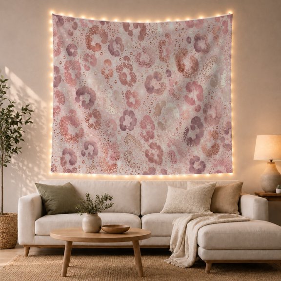 Watercolor Rings Across a Blush and Mauve Field, Dreamy Boho for Abstract Art Lovers, Rose Gold Decor, Housewarming Gift, Tapestry Wall Hanging for Bedroom and Studio