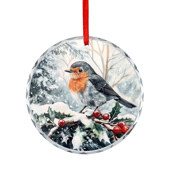 Watercolor Robin Bird Christmas Glass Christmas Ornament Gifts for Robin Lovers Christmas Decorative Hanging Ornaments Hanging Ornaments Xmas Tree Decor for Family Friends Lovers