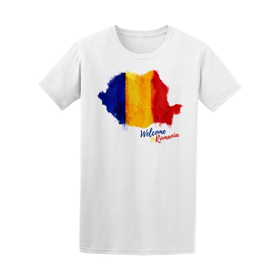 Watercolor Romania Map Flag T-Shirt Men -Image by Shutterstock, Male Medium