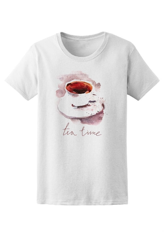 Watercolor Romantic Cup Of Tea T-Shirt Women -Image by Shutterstock, Female Medium