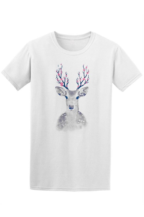Watercolor Romantic Deer Graphic Tee Men's -Image by Shutterstock
