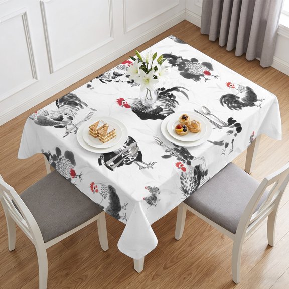Watercolor Rooster Art Table Cloth 60x84in, Waterproof Rectangle Tablecloth Wipeable Tablecloths Abstract Country Chicken Table Covers for Dining Tables Party Indoor Outdoor