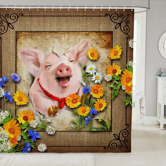 Watercolor Rooster Fabric Shower Curtain,Cute Daisy Flowers Shower Curtain for Bathroom,Rustic Farmhouse Animal Waterproof Shower Curtain 78 Inch Long