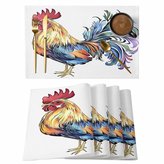 Watercolor Rooster Placemats Set of 12 Vintage Animals Pastoral Place Mats Indoor Wipeable Table Mats Washable Cloth Dining Table Placemats for Kitchen Holiday Party Home Decor 13x19 Inch
