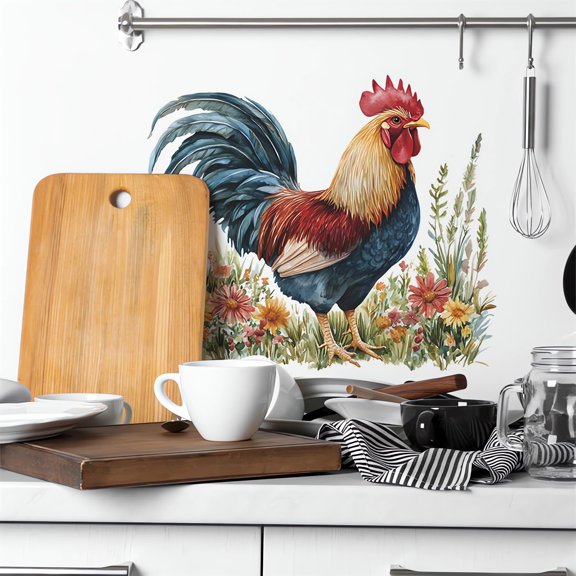 Watercolor Rooster Wildflowers Wall Sticker Farmhouse Decal 1 Pack