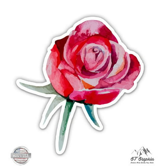 Watercolor Rose - 3" Vinyl Sticker - For Car Laptop I-Pad Phone Helmet Hard Hat - Waterproof Decal