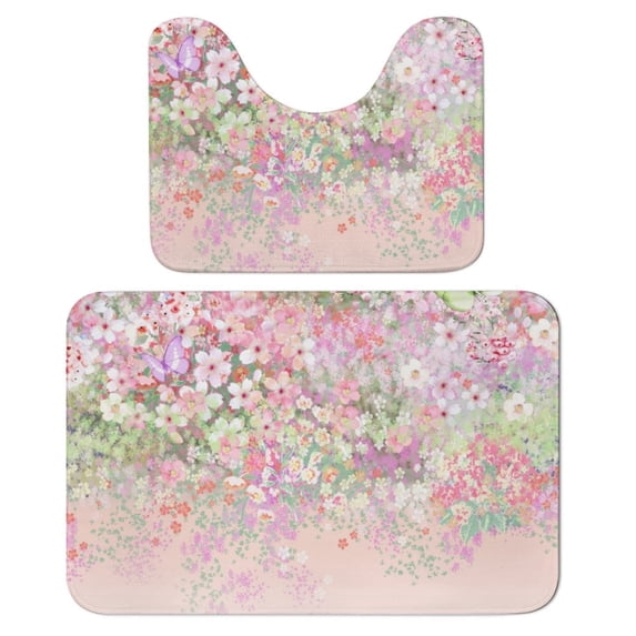 Watercolor Rose Bathroom Rugs Set 2 Pieces, Bathroom Set - Quick Drying Bath Mat And U-Shaped Toilet Rug, Water Absorbent Bath Carpet For Bedroom Floor Living Room, Machine Washable