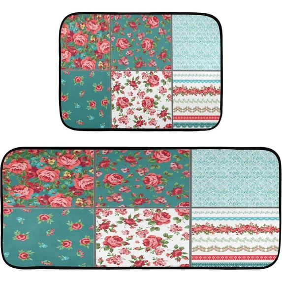 Watercolor Rose Flower Kitchen Mats Kitchen Rugs Runner Laundry Rug Non Slip Floor Door Mats Soft Doormats Carpet Home Decor Set of 2