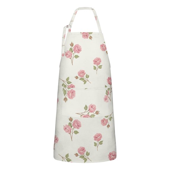 Watercolor Rose Rosebud Cooking Apron with 2 Pockets, Soft Linen-Like Polyester, Adjustable Neck Strap with Waist Ties, for Cooking Floral Arranging and DIY, Adults
