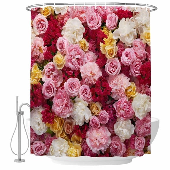 Watercolor Roses Shower Curtain, Waterproof Shower Curtains for Bathroom, Valentine's Day Flowers Rustic Romantic Washable Fabric Bathtub Curtain Set Bath Decor with 12 Hooks 72"x78"