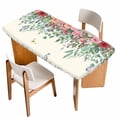 thumbnail image 1 of Watercolor Roses Table Cloths for 6 Foot Rectangle Tables, Spring Flowers Leaves Butterflies Light Beige Patio Waterproof Elastic Fitted Tablecloths, Washable Rectangular Table Cover for Camping, 1 of 8