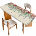 thumbnail image 1 of Watercolor Roses Table Cloths for 8 Foot Rectangle Tables, Spring Flowers Leaves Butterflies Beige Patio Waterproof Elastic Fitted Tablecloths, Washable Rectangular Table Cover for Camping, 1 of 8