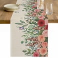 thumbnail image 1 of Watercolor Roses Table Runner - 90 Inch Long Spring Flowers Leaves Butterflies Beige Cotton and Linen Blended Dress Scarves Farmhouse Table Runner for Kitchen Dining, Coffee Table, 13" x 90", 1 of 8