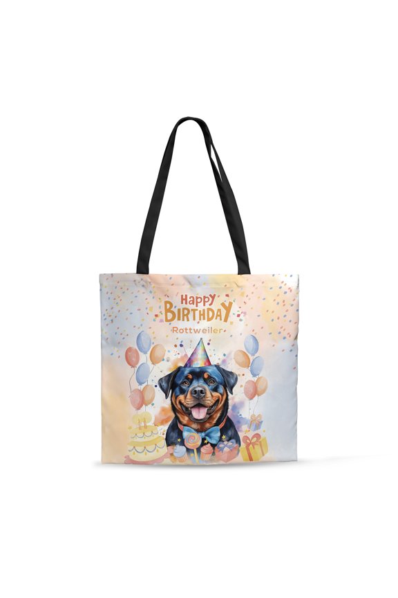 Watercolor Rottweiler Happy Birthday Celebration Balloons Gift Party All Over Print 3D Canvas Tote Bag Rottie Dog Lover Gifts Idea Reusable Handbag - 00028