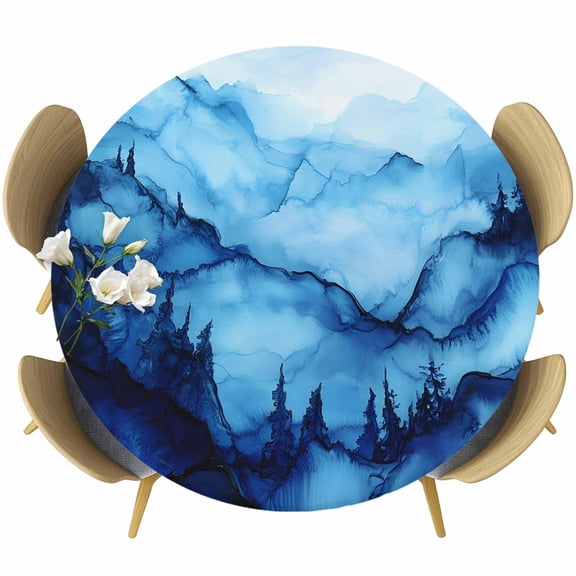 Watercolor Round Fitted Table Cover Splicing Mystery Decoration Waterproof Table Cloth with Elastic Edge Wipeable Tablecloth for Picnic Camping Party Fits 36"-44" Diameter