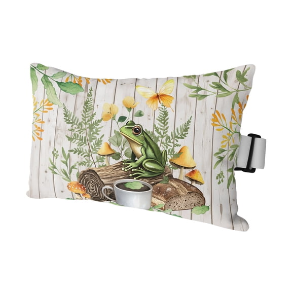 Watercolor Rustic Frog Leaves Plant Outdoor Pillow for Chaise Lounge Chair,Coffee Mushroom on Wooden Waterproof Headrest Lumbar Pillows with Insert&Elastic Strap for Patio Pool Garden Chairs,1 Pack