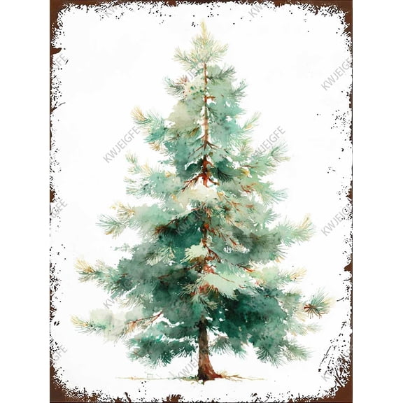 Watercolor Rustic Pine Tree Metal Wall Sign, Winter Forest Art, Peace and Calm Home Decor for Living Room or Cabin, 8 x 12 Inch